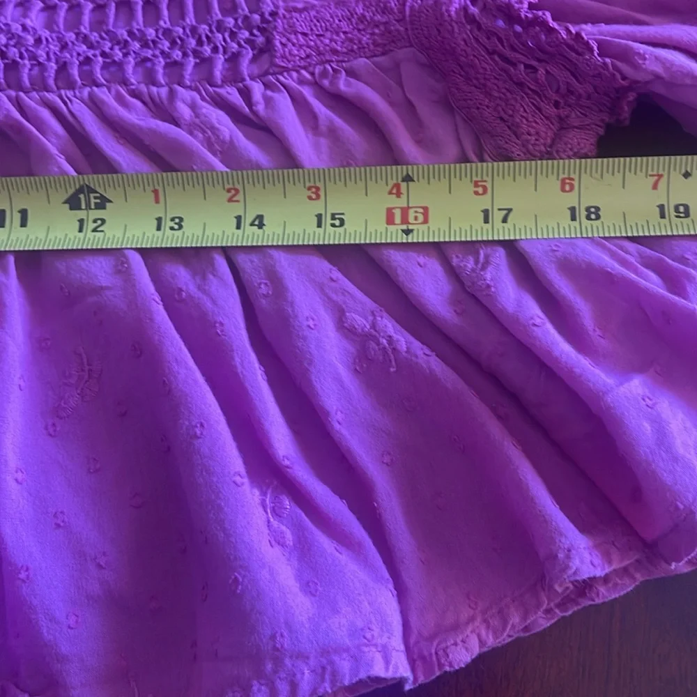 26098 Free People Drive You Mad Blouse Sz Small Boho Tie Sleeves Neon Orchid EUC - Picture 7 of 11